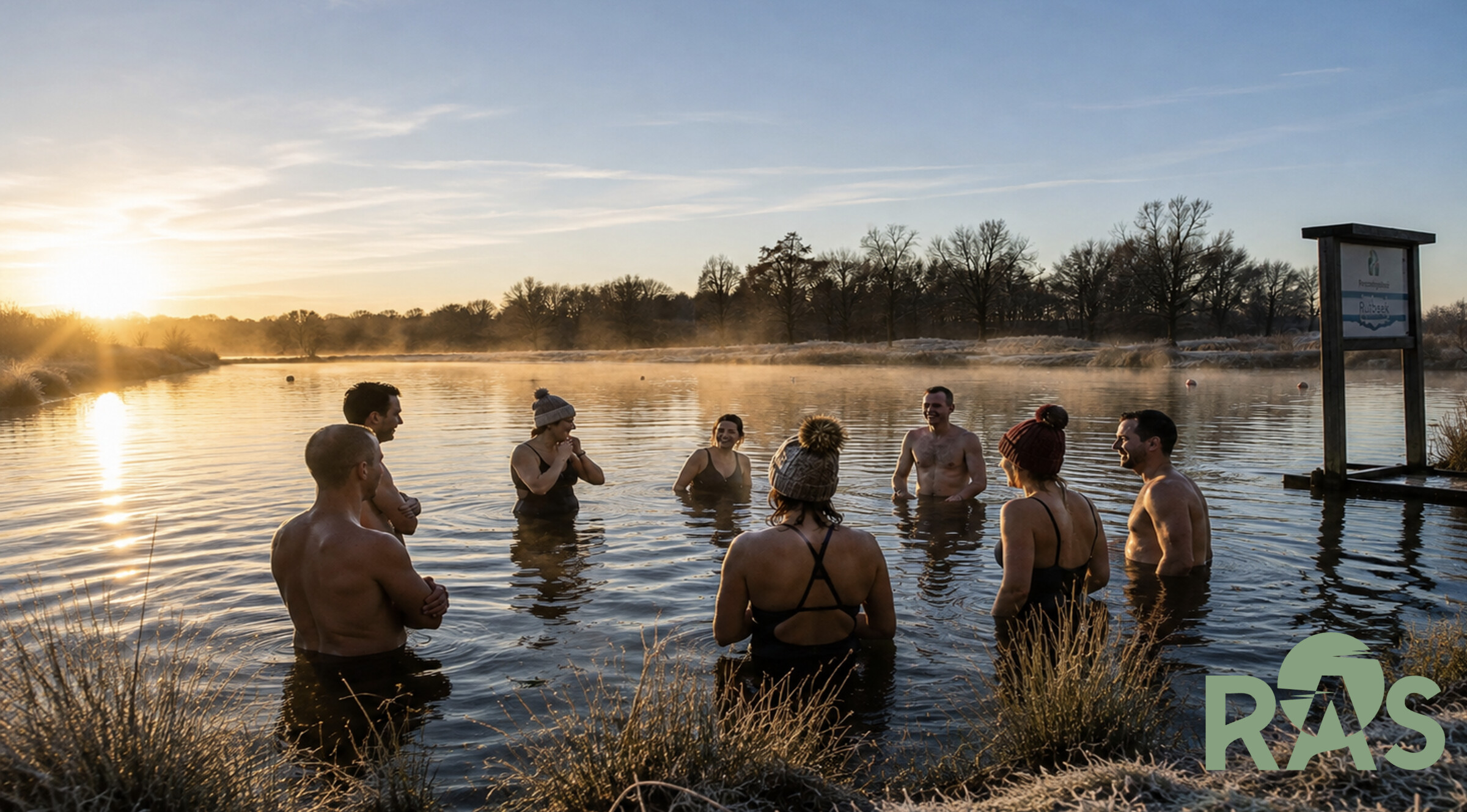 Winterzwemmen bij zonsopgang in het Rutbeek bij Enschede